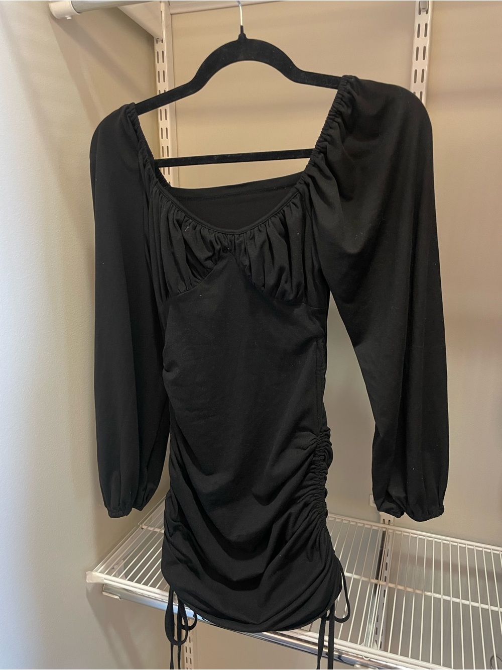 Black Long Sleeve Ruched Mini Dress